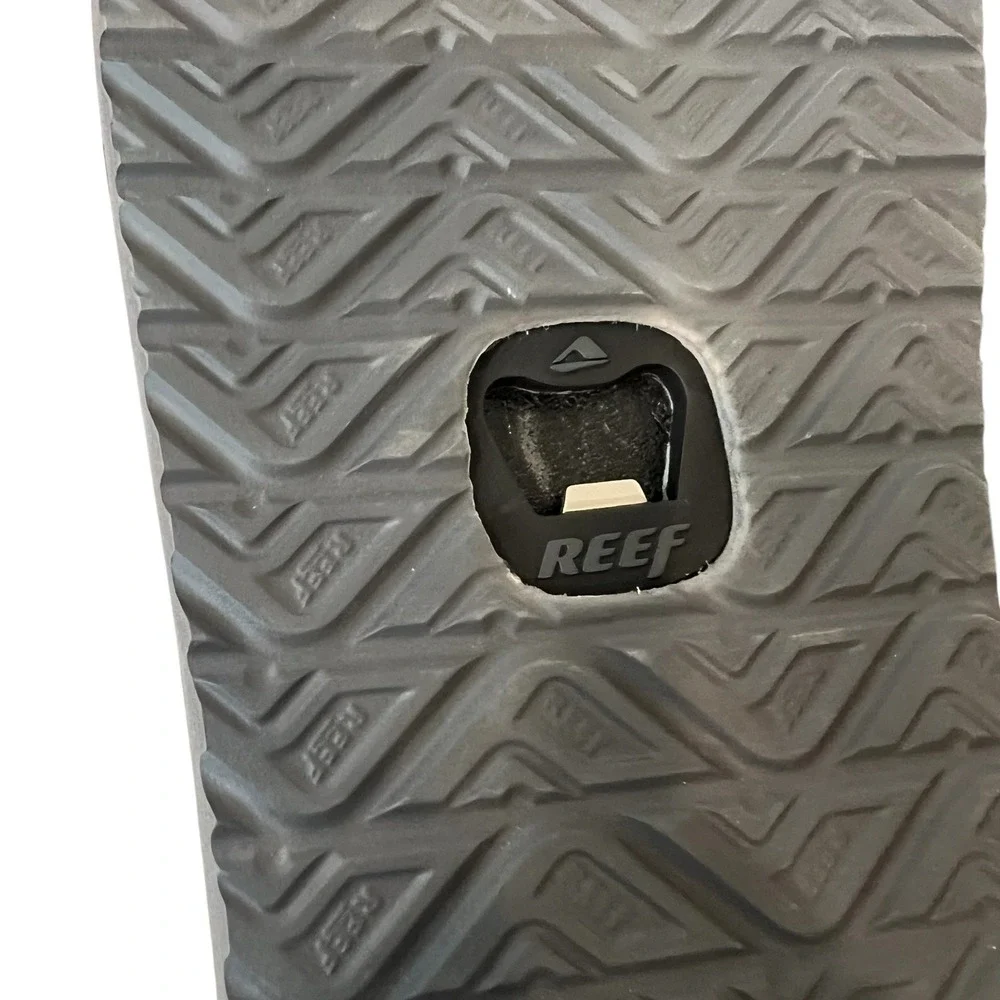 Reef Bottle Opener Flip Flops Mens‎ Sz 13 Black Silver Sandal Comfort Beach NWT